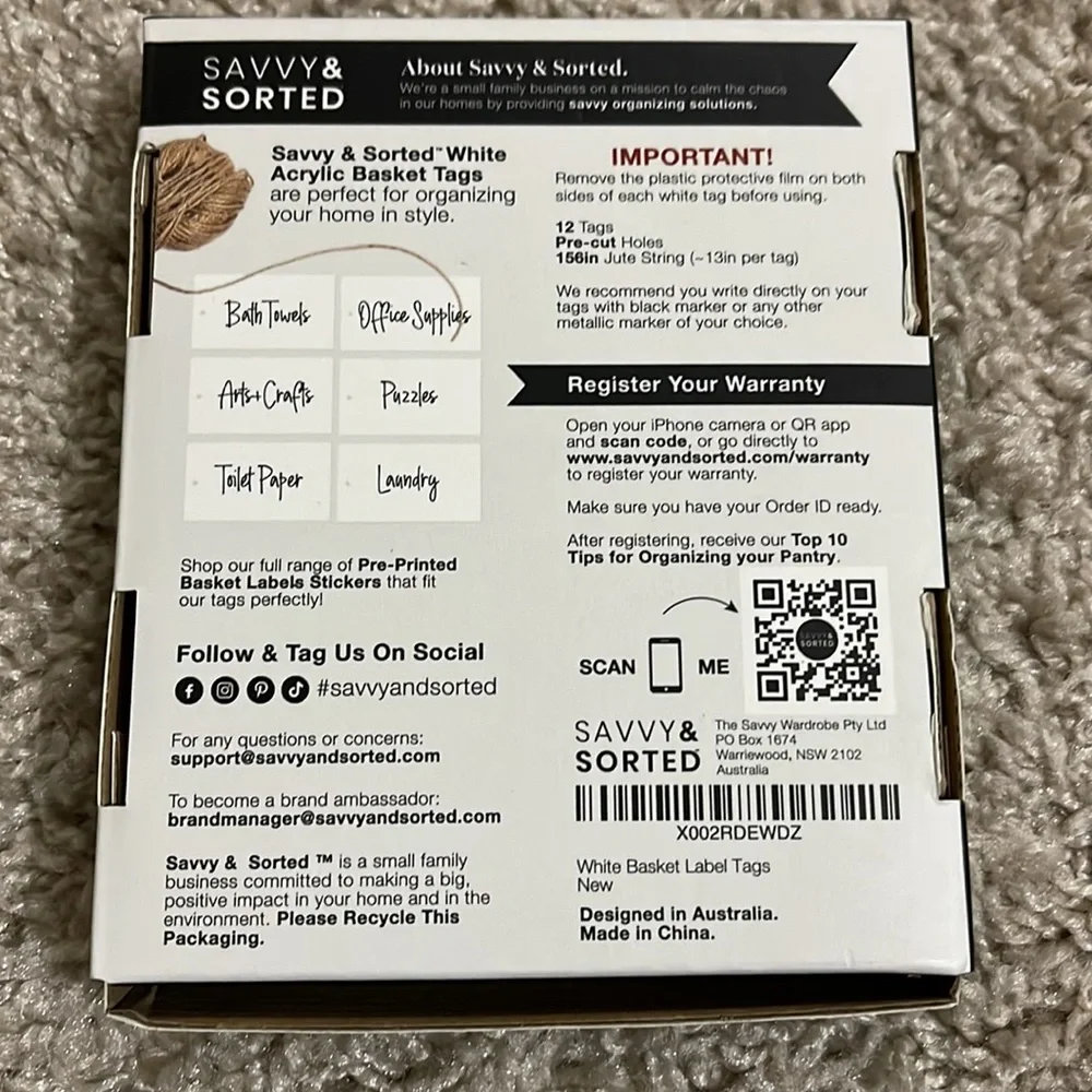 🔵5/$25🔵 NIB Savvy & Sorted White Acrylic Basket Label Tags - Picture 6 of 7
